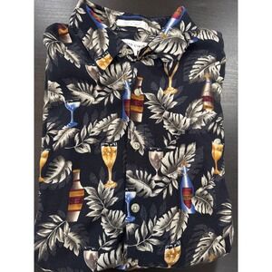 Pierre Cardin Tropical Hawaiian Shirt Drinks Beer Print Short Sleeve Button Up L